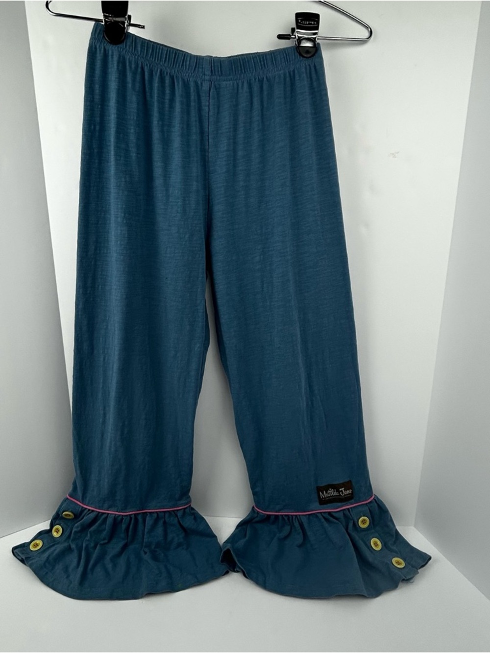 Matilda Jane Teal Ruffle Hem Kids bright light big ruffles Pants yellow buttons